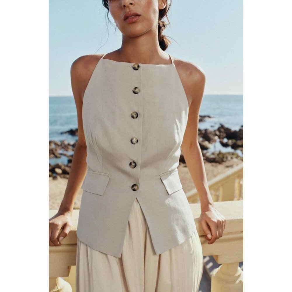 ZARA PLEATED SKIRT MIDI WAISTCOAT DRESS - Picture 2 of 6